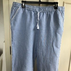 NWT Talbots Blue White Linen Crop Pants 18W 2X